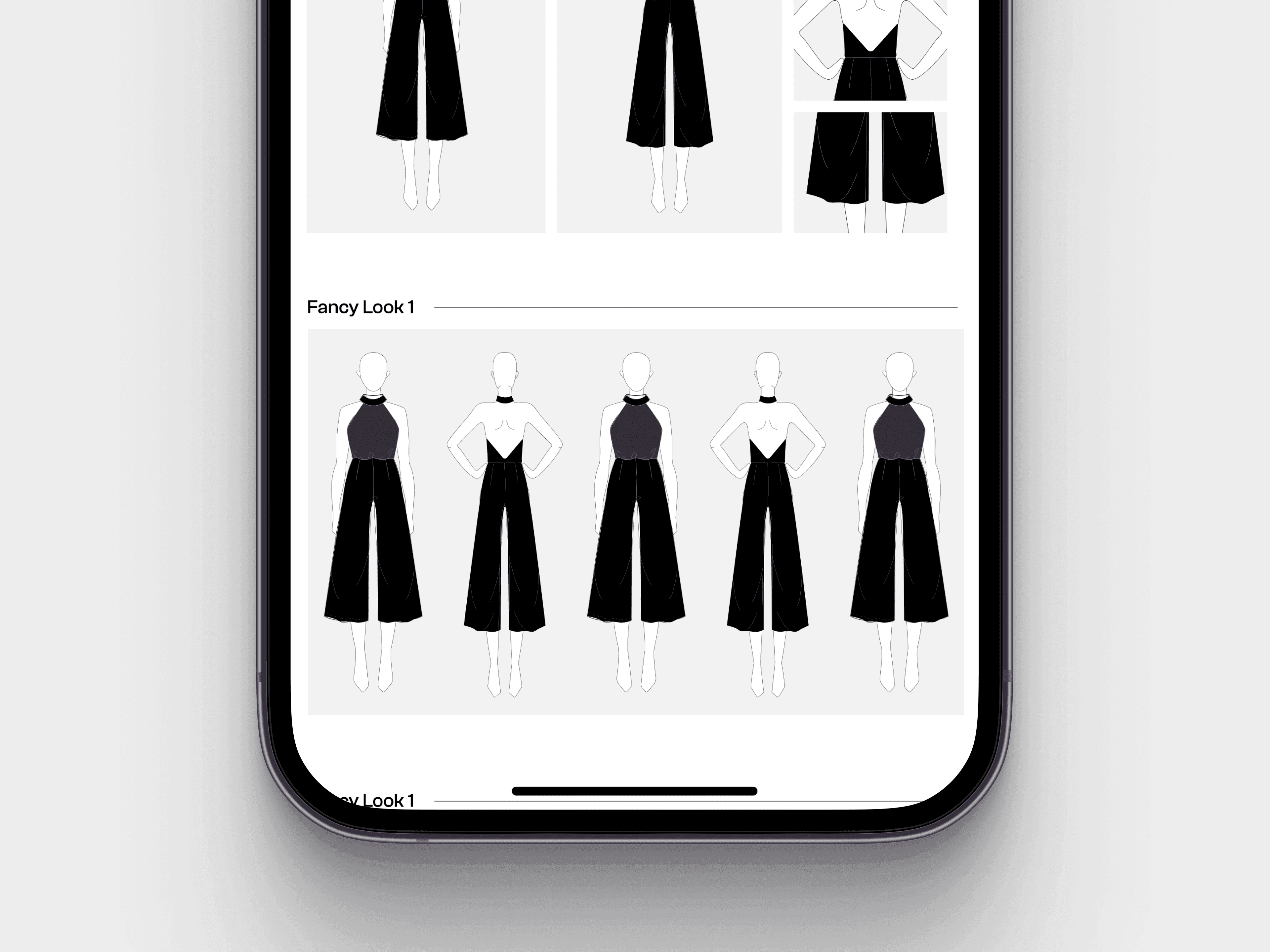 Fashion design app, technical outfit sketches